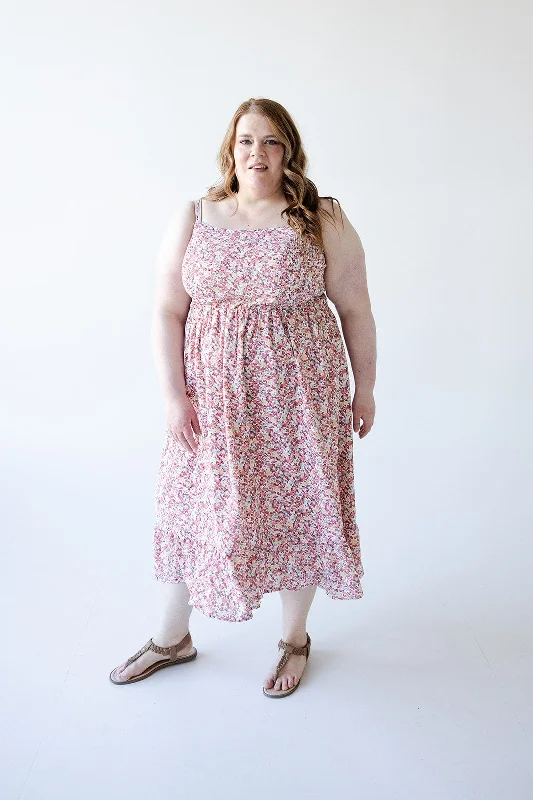 SMOCKED BODICE KNEE LENGTH DRESS IN GARDEN PARTY