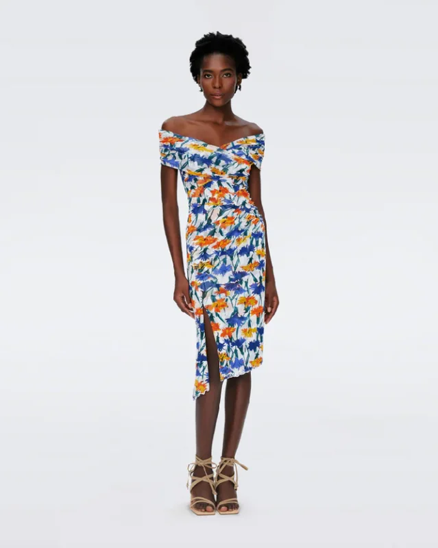 Lovinia Mesh Dress Tiny Dianthus Ivory - Diane Von Furstenberg