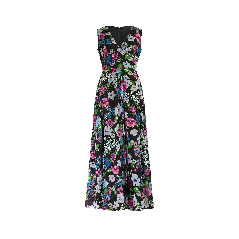 1970s Peterson Maid Georgette Floral Maxi A-Line Dress