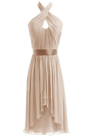 Sleeveless Short Chiffon Dress With Crisscross Neck