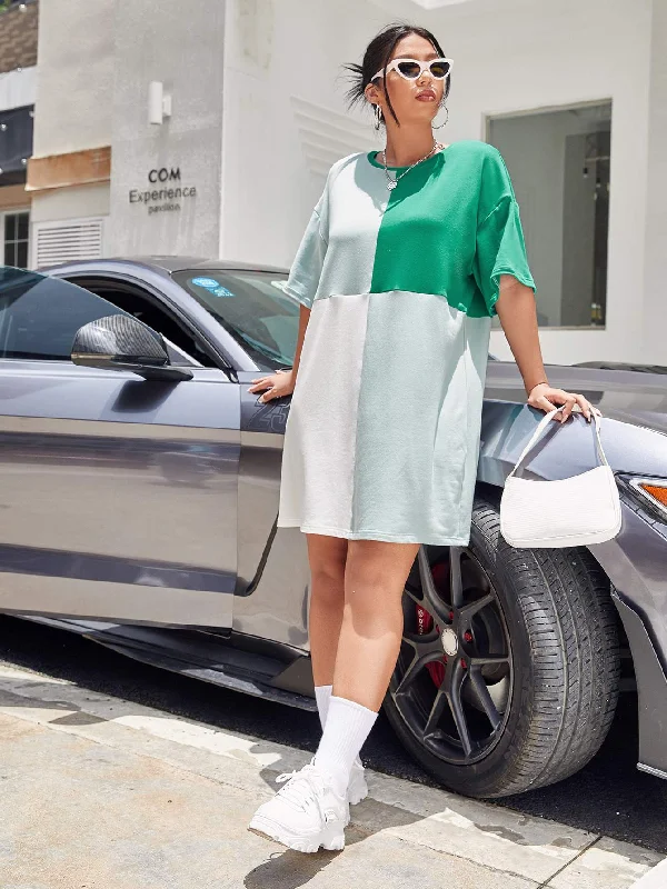 PLUS DROP SHOULDER COLORBLOCK DRESS