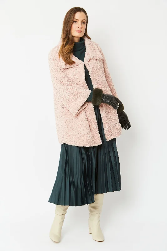 Blush Pink Luxurious Faux Fur Coat Turtleneck Wrap Cape