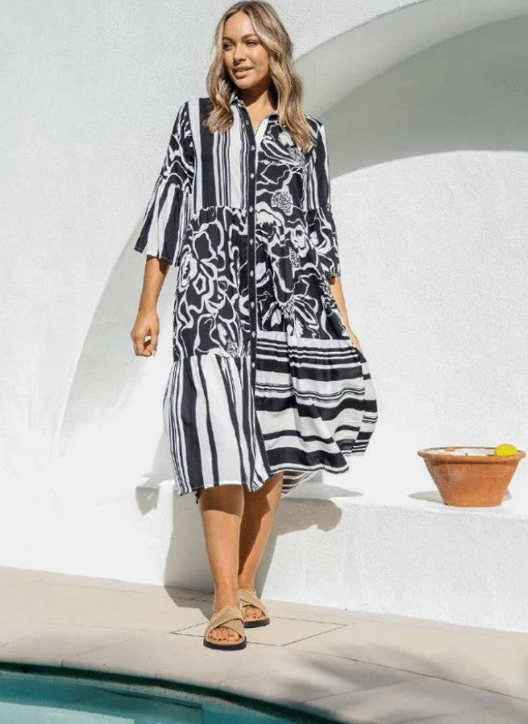 Dress Black & White Stripe Floral Mix & Match