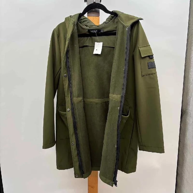 Ralph Lauren Women's Size L Green Solid Coat Cuffed Rolled Raglan