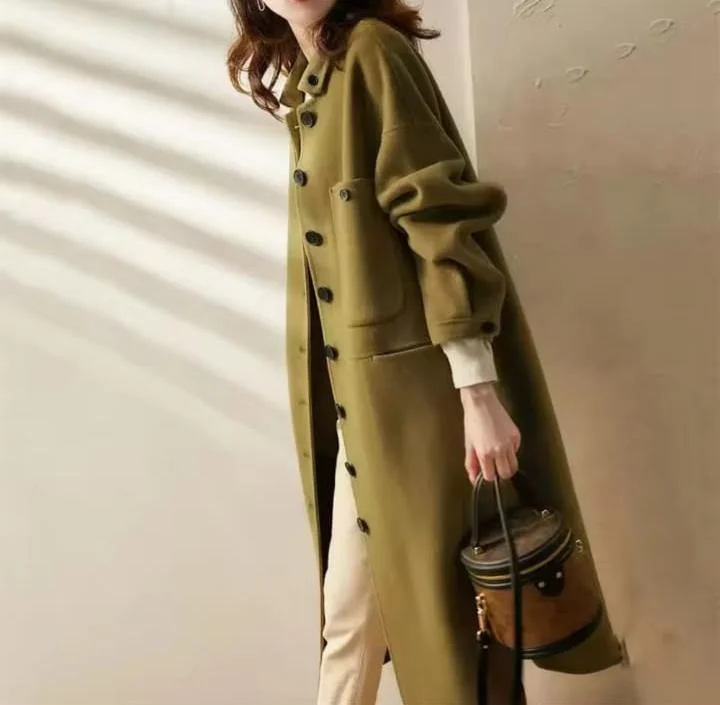 Winter New Women's Long Woolen Coat 62044 L Jersey Tulle Batik