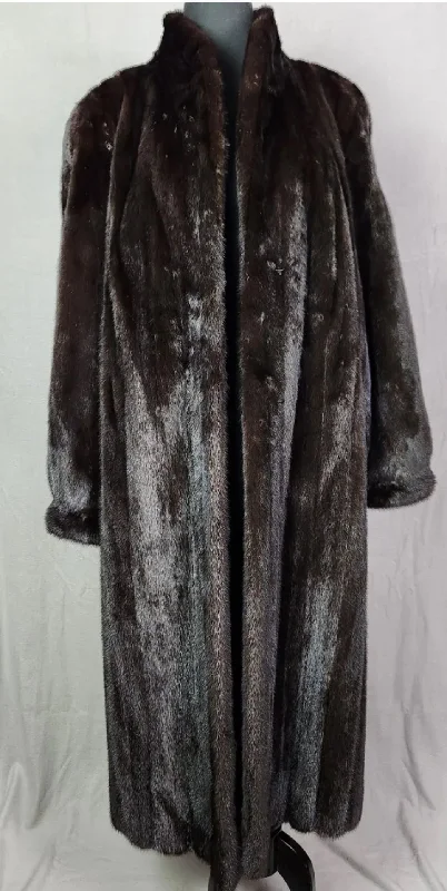 Maxi Female Black Mink Coat M Wool Cashmere Tweed