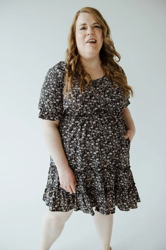 SCOOP NECK KNEE LENGTH FLORAL DRESS