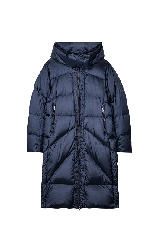 LUISA CERANO Navy Coat Lapel Coat Peter Pan Collar Coat Cowl Neck Coat