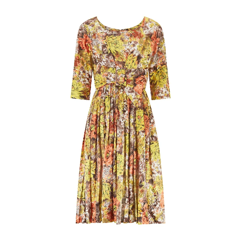 1960s Blanes Floral Cotton Dress with Belt Design