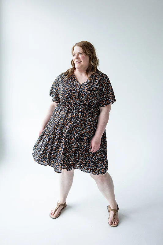 KNEE LENGTH FLORAL DRESS WITH BUTTON DETAIL