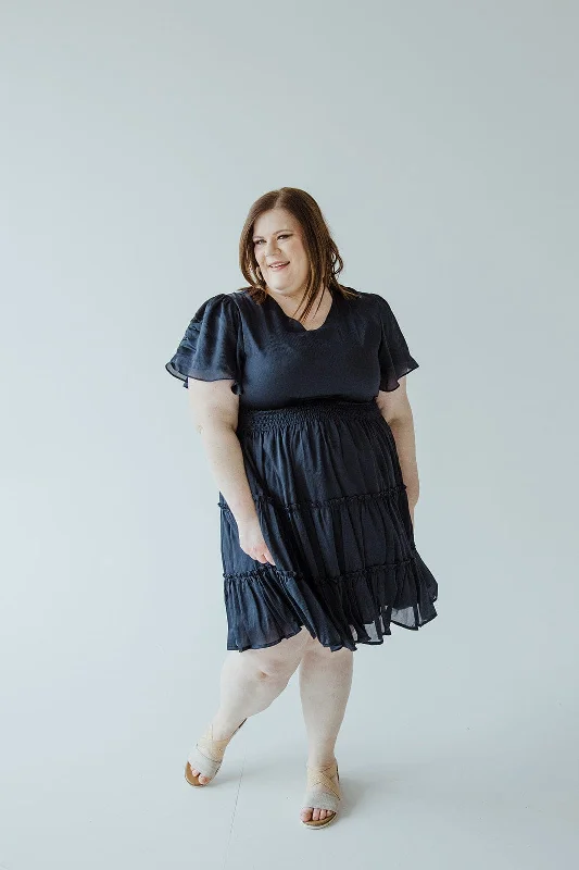 KNEE LENGTH DRESS WITH TIERED SKIRT IN STAR GAZING