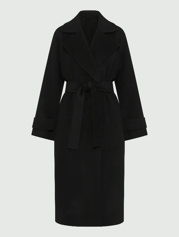 MARELLA Black Long Coat Print Jacquard Embroidered