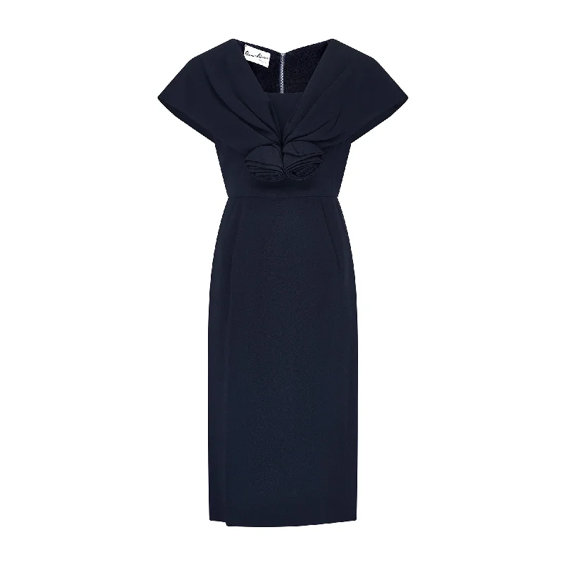 1960s Herman Marcus Black Crepe Dress with Rosettes