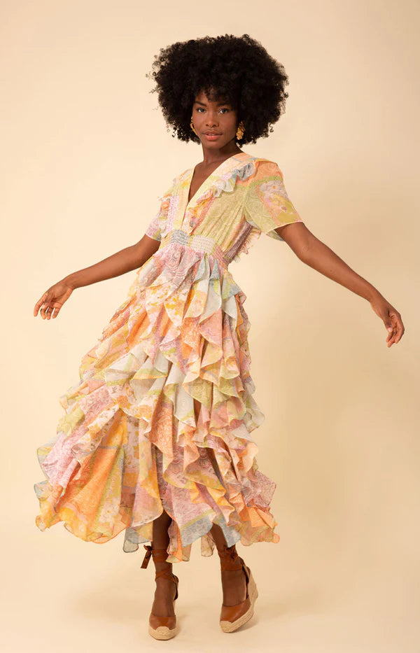 Aspen Ruffle Chiffon Dress Peach - Hale Bob