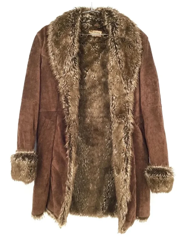 Vintage Suede Leather Faux Fur Lining Coat Parka Down Jacket Wool Coat