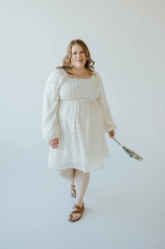 SWISS DOT BUBBLE SLEEVE KNEE LENGTH DRESS