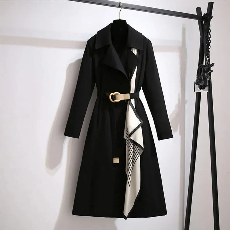 Spring Women's New Belt Long Trench Coat Thin style Fashion Windbreakers Casual and Temperament B-27184 Boat Shawl Notched Spring Women's New Belt Long Trench Coat Thin style Fashion Windbreakers Casual and Temperament B-27184 Boat Shawl Notched