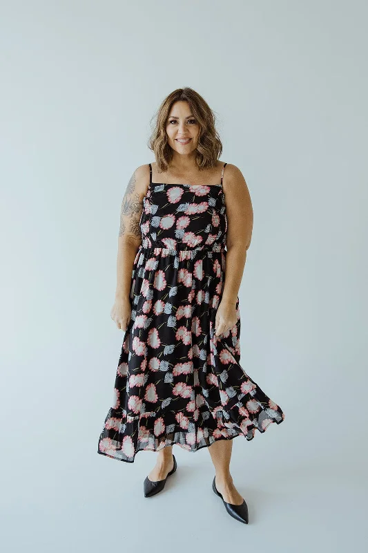 SMOCKED BODICE KNEE LENGTH DRESS IN PAINTED DAISY