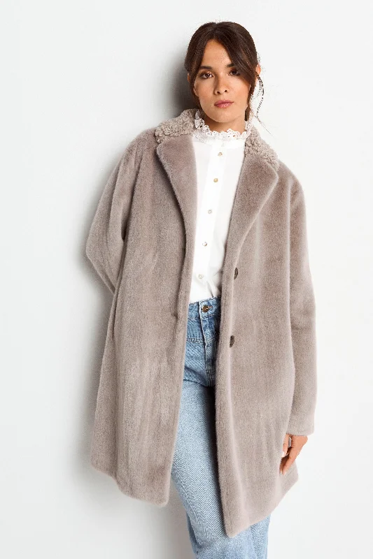 R&R Pebble Grey Faux Fur Coat Houndstooth Jacket Shearling Jacket Fleece Jacket