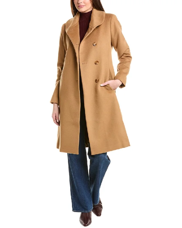 Sofiacashmere Round Collar Wool & Cashmere-Blend Coat Stole Shawl Scarf