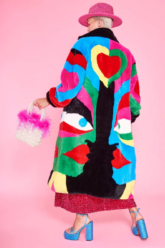 Picasso Bamboo Hand Painted Maxi Coat Kimono Robe Cloak