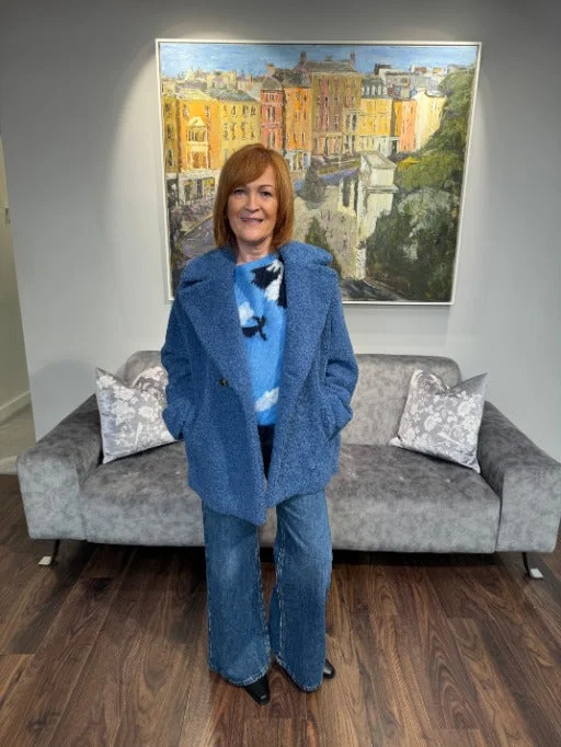 EMME Blue Teddy Bear Fleece Coat Kimono Robe Cloak