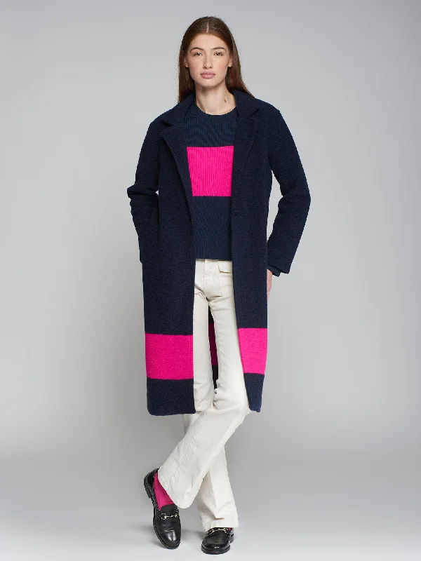 Vilagallo Pink Stripe Coat Welt Pockets Slit Pockets Flap Pockets