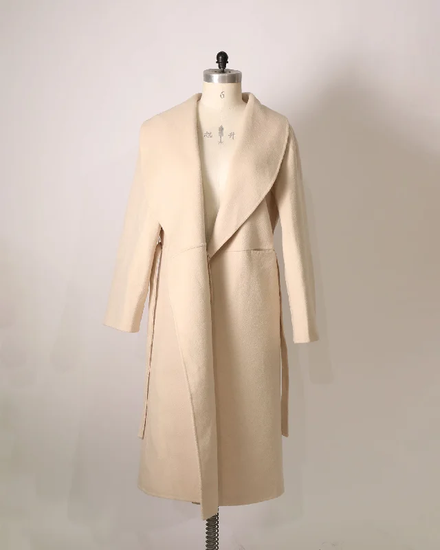 Longline Belted Coat - Cream empire Basque Peplum