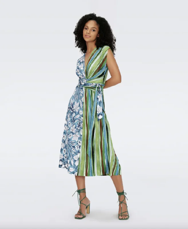 Dorothee Dress Bird of Paradise Pink Ivory and Reeds Green - Diane Von Furstenberg