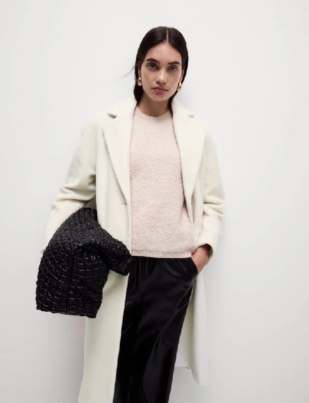 Textured Longline Tailored Coat Elasticated Drawstring Belted