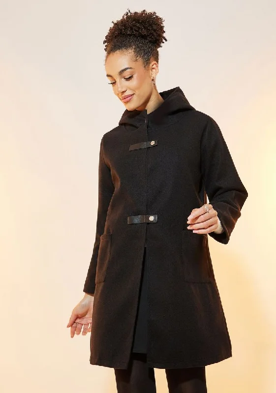 Stylish Regular Fit Button Detail Midi Length Coat B-149001 Solid Print Jacquard