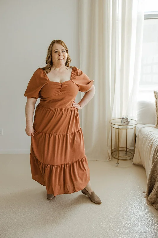 BUBBLE SLEEVE KNEE LENGTH DRESS IN BAKED CLAY