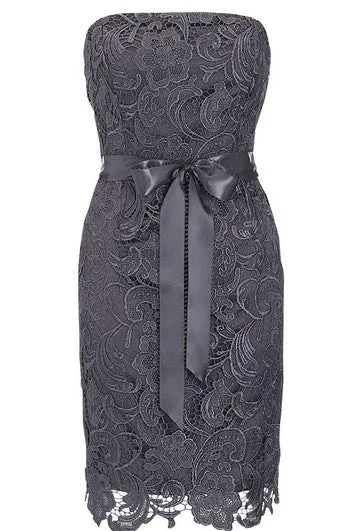 Strapless Lace Sheath Dress With Bow Tie
