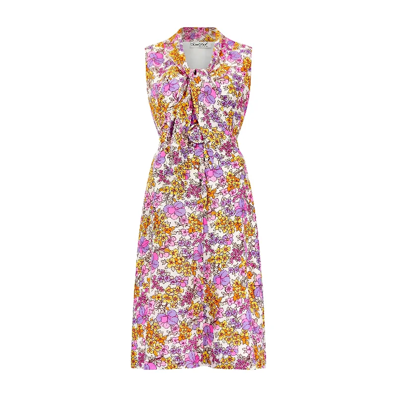 1970s Susan Small Silk Psychedelic Floral Print Dress
