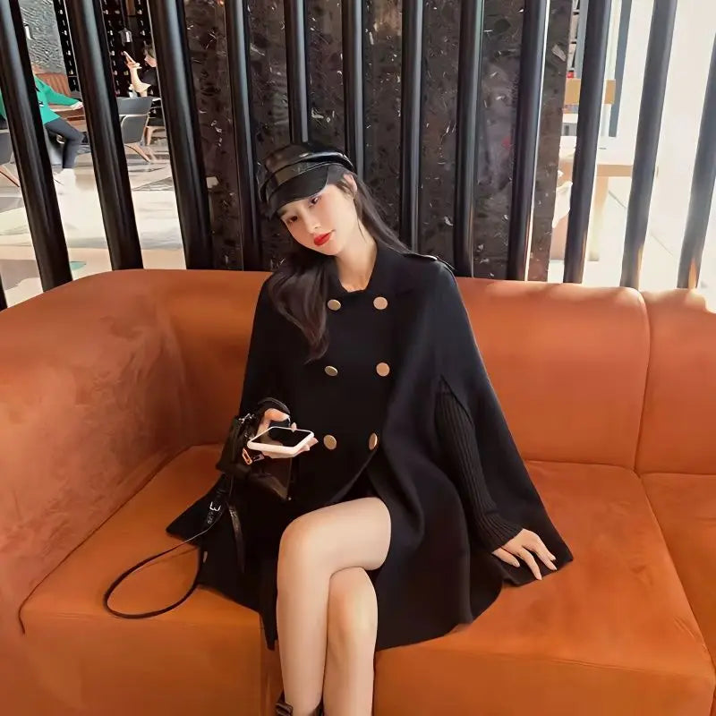 Vireous Women's Fashion Single-Breasted Poncho Coat Shawl Collar Notch Collar Lapel Collar Vireous Women's Fashion Single-Breasted Poncho Coat Shawl Collar Notch Collar Lapel Collar