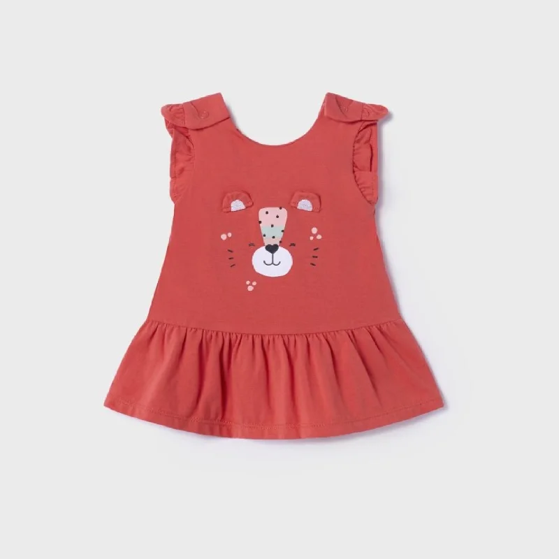 Mayoral Solid Orange Dress with Tiger