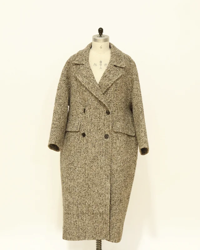 Double-Breasted Longline Wool Coat - Oat Marle Asymmetrical Diagonal princess
