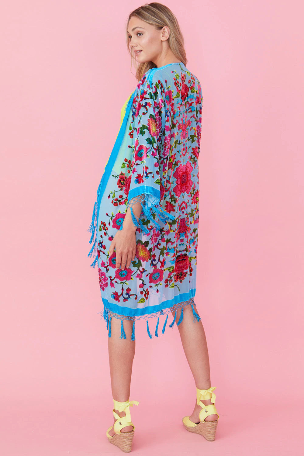 Turquoise Burnout Silk Velvet Hand Beaded Coat Peter Pan Collar Cowl Neck Turtleneck Turquoise Burnout Silk Velvet Hand Beaded Coat Peter Pan Collar Cowl Neck Turtleneck