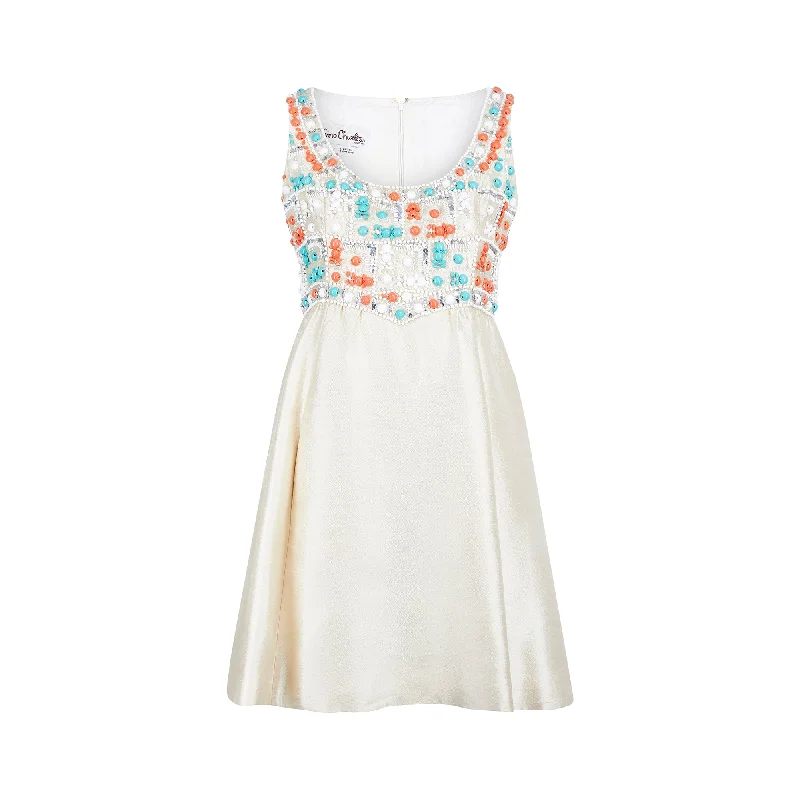 1960s Gino Charles Cream Silk Beaded Dress
