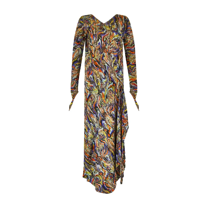 1930s Colourful Bias Cut Long Sleeve Lame Dress