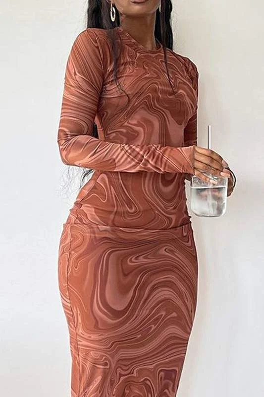 MARBEL PRINTED BODYCON LONG DRESS