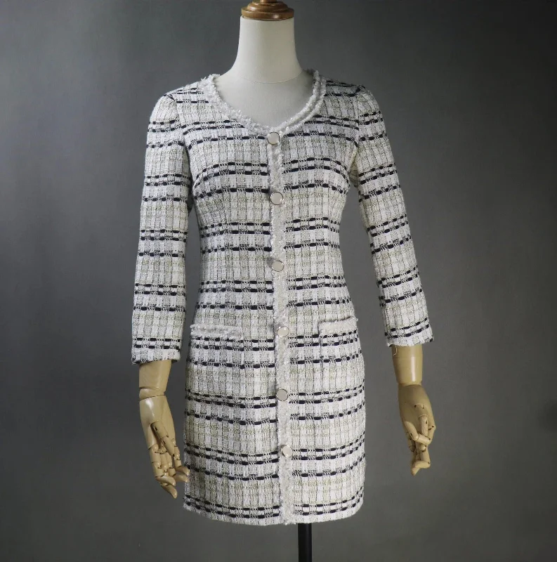 Tweed Formal Business Office Sheath Dress White Hand Made