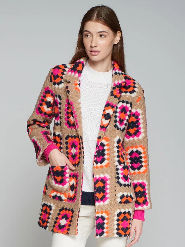 Vilagallo Crochet Coat Front Pockets Side Pockets Patch Pockets