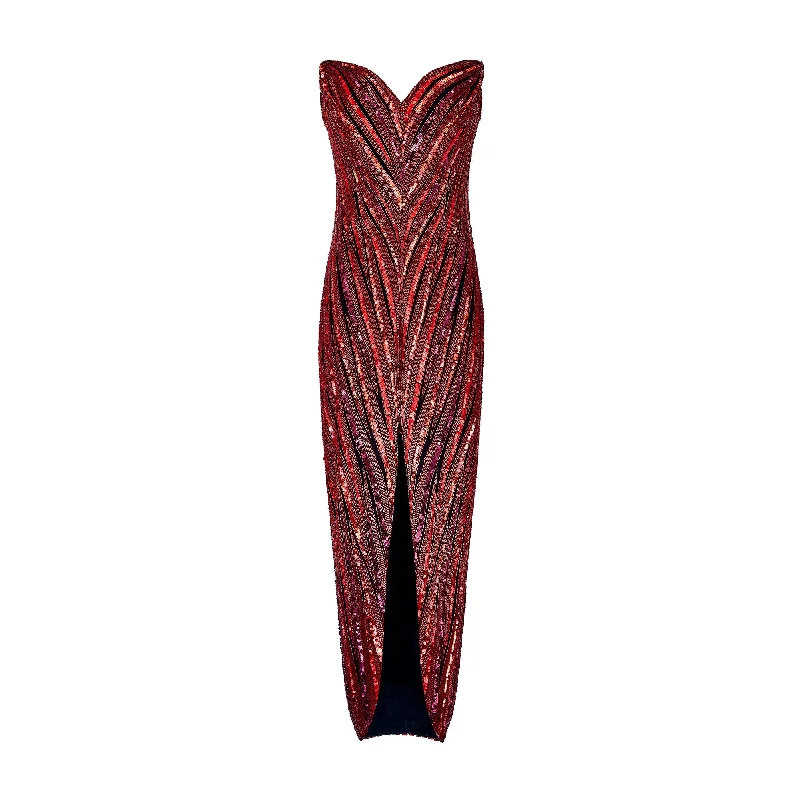 1990s Bob Mackie Red Beaded and Sequin Dress