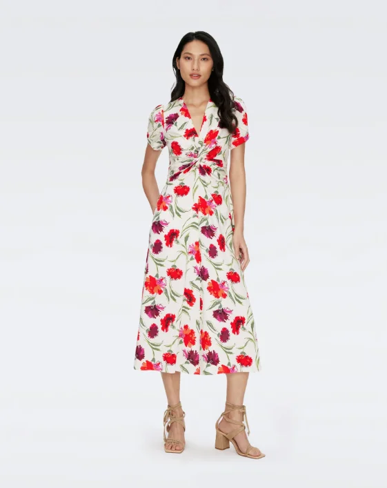 Clark Dress Huge Dianthus Red - Diane Von Furstenberg