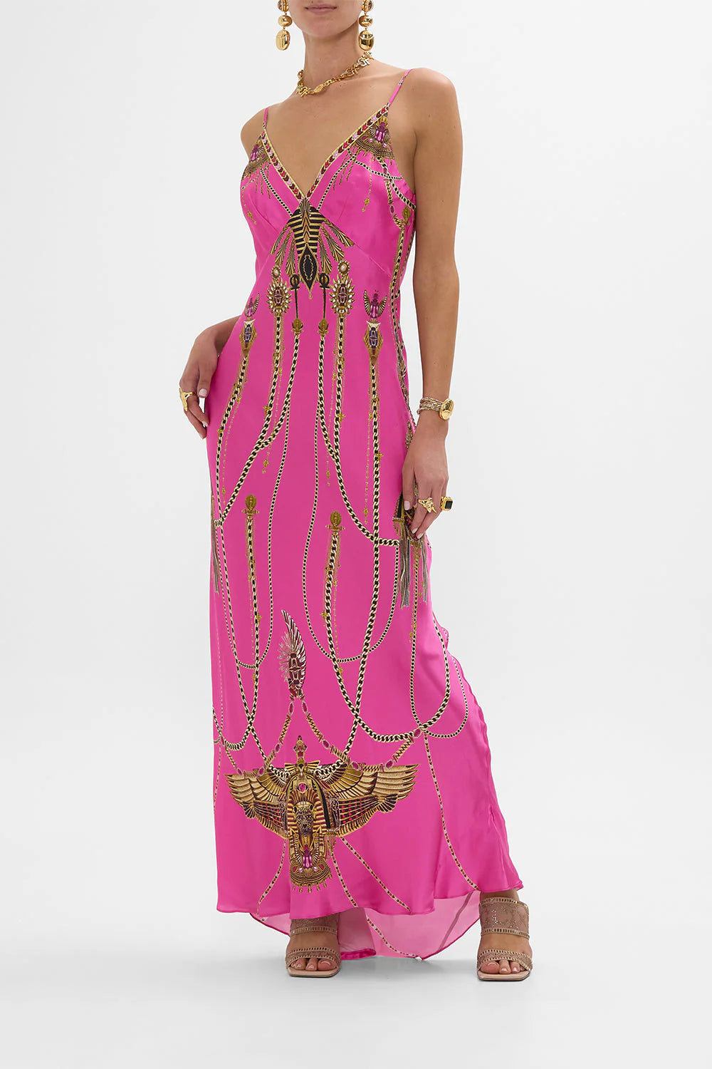 V Neck Long Bias Slip Dress With Train Song Of The Scarab - Camilla