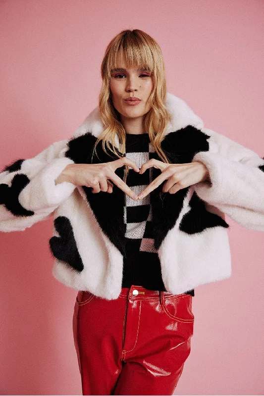 Jayley Love Heart Bamboo Fur Coat Three-Quarter Sleeve Elbow Sleeve Wrist Sleeve