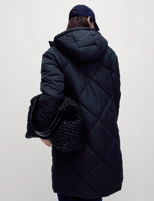 Thermowarmth™ Diamond Quilted Padded Coat Asymmetrical Collar Hooded Zippered