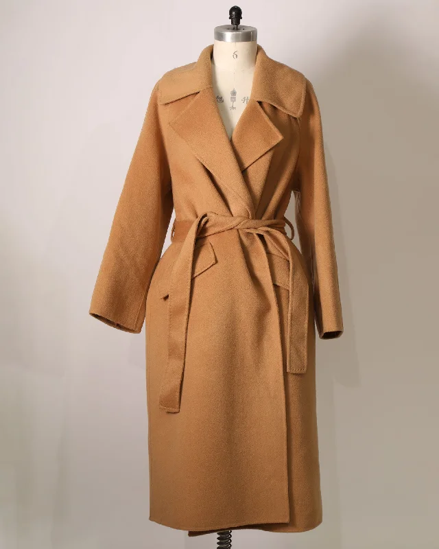 Longline Collared Belted Coat - Camel A-Line Ball Gown Mermaid