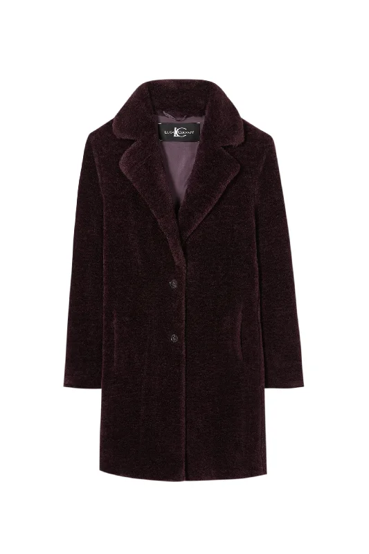 LUISA CERANO Fur Burgundy Coat Toggle Coat Shawl Collar Coat Notch Collar Coat
